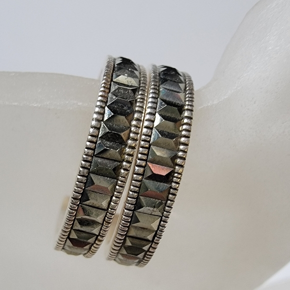 Sterling Silver Sparkly Marcasite Hoop Earrings - Picture 2 of 5